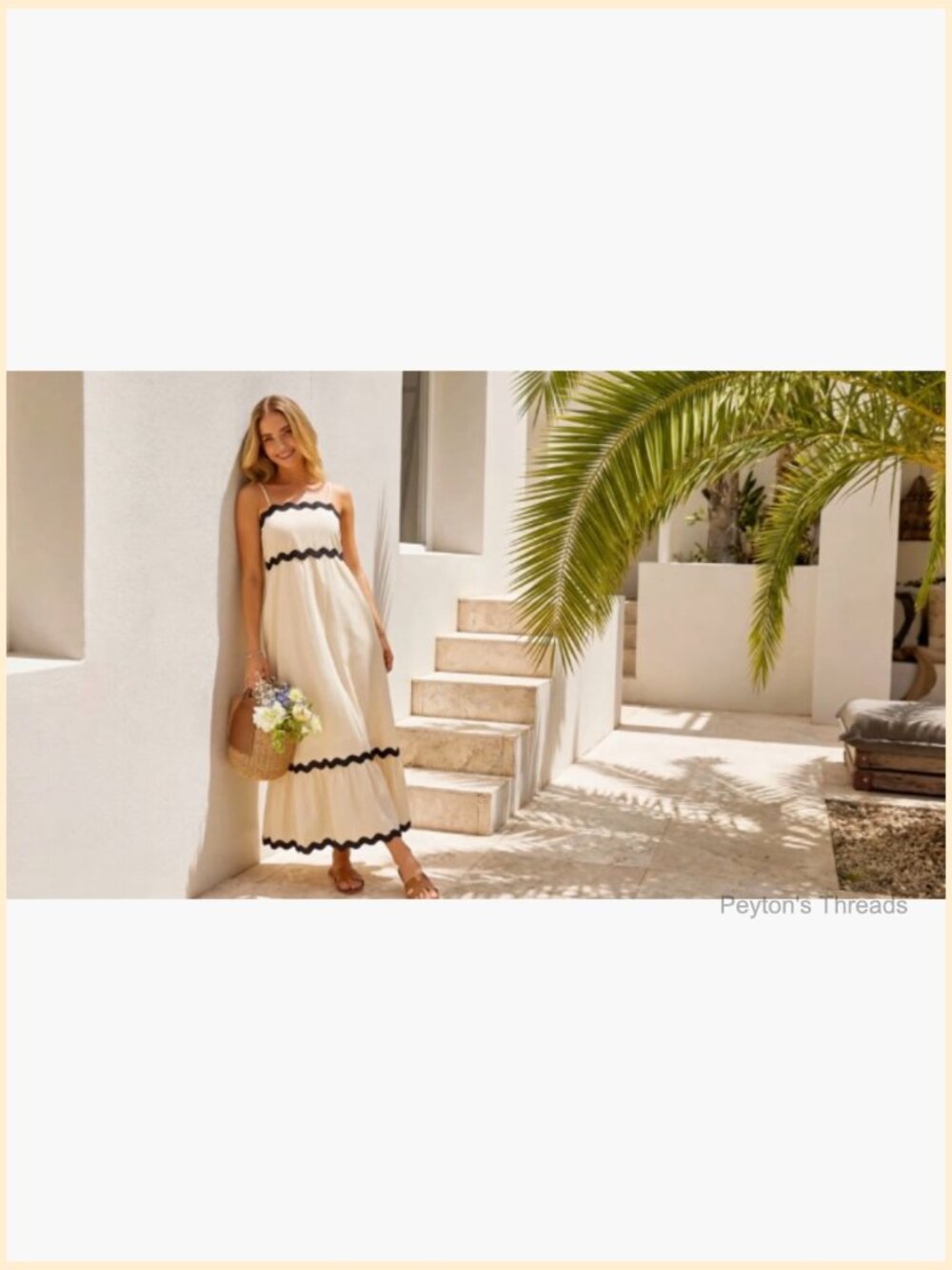 Spaghetti Strap Smocked Backless Midi Sundress A-Line Dress - Picture 7 of 7